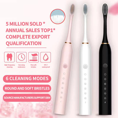 Sonic Electric Toothbrush for Adults IPX7 Waterproof DuPont Brush Head USB Rechargeable High Frequency Cleaning 6 Cleani