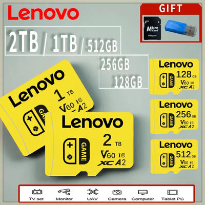 Lenovo 2TB 128GB SD Card Micro SD Card High-Speed 1TB Memory Card Android Phone Tablet Laptop Storage 4K Video Travel Ou