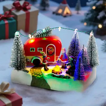 Christmas Camper Scene Caravan Figurine LED Light up Village Collection Indoor Tab