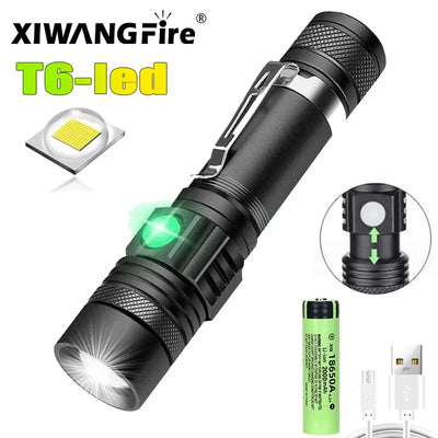 High Power Led Flashlights Zoomable Camping Torch With T6 LED Lamp Beads Waterproof 4 Lighting Modes Multi Function USB