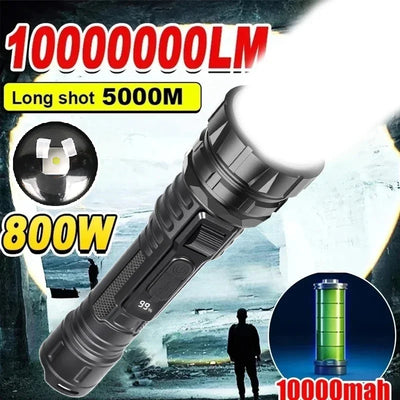 Powerful Led Camping Flashlight 18650 USB Rechargeable Zoom Torch with Side Light Outdoor Tactical Lamp 6mode Waterproof