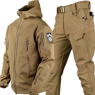 Winter Thicken Men Camo Suit Waterproof Tactical Training Set Multi-pocket Hooded Jacket Fleece Pants Outdoor Hunting 2-