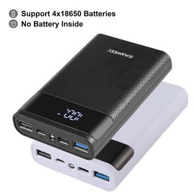 HAWEEL DIY 4 x 18650 Battery (Not Included) 12000mAh Dual-way QC Charger Power Bank Shell Box with 2 x USB Output & Display