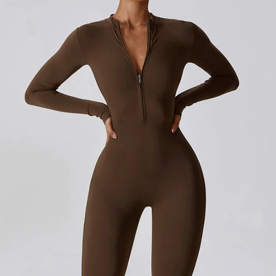 Yoga Boilersuit Long Sleeved Women's Sportswear Gym Zipper Jumpsuits Workout High-intensity Fitness One-piece Skin-tight Garment