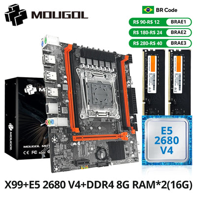 MOUGOL X99 Gaming Motherboard Kit with Intel Xeon E5 2680 V4 & DDR4 8Gx2 2133MHz Dual Channel ECC RAM M.2 NVME for Deskt