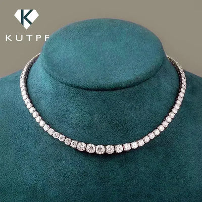 3-5mm Size Gradient Full Moissanite Diamond Tennis Necklace with Certificate 100% S925 Silver Choker Riviera Necklace for Women