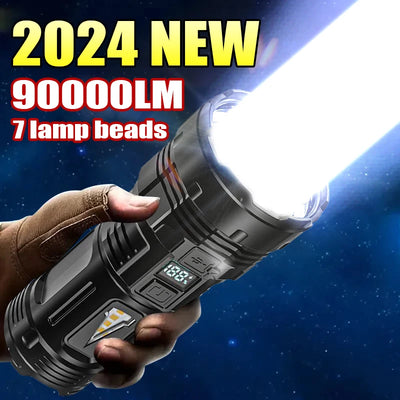 Powerful Flashlight With 7 Lamp Beads Super Tactical Light With COB Side Light Camping Lantern USB Rechargeable Outdoor