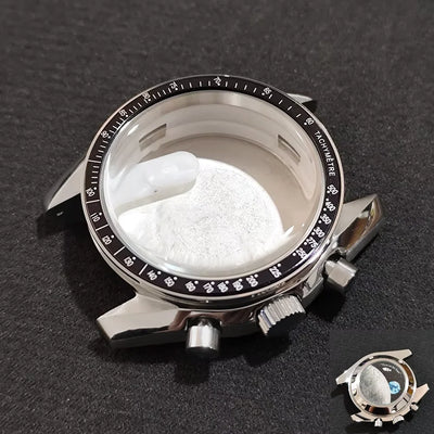 For VK63 Cases 39.7mm Moon Pattern Watch Stainless Steel Metal Chronograph Case Fits Men‘s Speed Watches Master 20mm Width Band