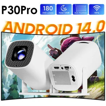 HONGTOP P30PRO Smart Mini Projector Android 14 WiFi6 BT 5.0 Support 4K 1280*720P