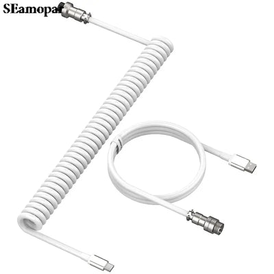 Coiled Keyboard Cable Type C To USB-A Mechanical Keyboard Cable Detachable Metal Aviator Double Sleeved Wire For Gaming