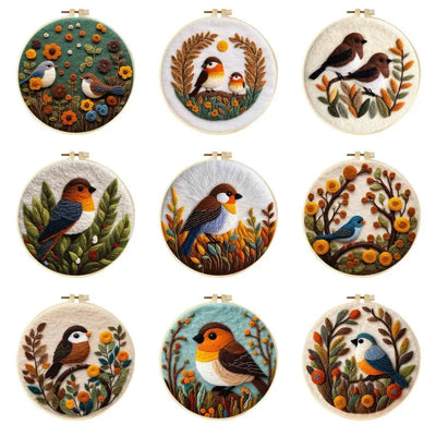 GATYZTORY 20x20cm Wool Felt Painting Embroidery Bird Animal Kit DIY Wool Needle Felt Picture Kit Creative Gift Home Deco