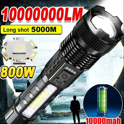 High Power LED Flashlight USB Rechargeable Torch Strong Light Flashlight Long Range Tactical Zoom Lamp Outdoor Camping L