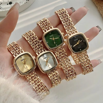 Simple Golden Quartz Watch for Women Retro Luxury Gift Ladies Watches Small Dial Stainless Steel Strap Wristwatches Montre Femme