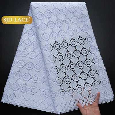 SJD LACE African Sequins Guipure Cord Lace Fabrics 5 Yards White 2025 New Nigerian Water Soluble Lace For Women Dresses
