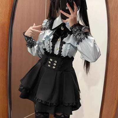 Jirai kei Shirt JK Skirt Lolita Y2K Sweet Japanese Style School Uniform Blouse Top Dress Darkness Outfit Women Girls The