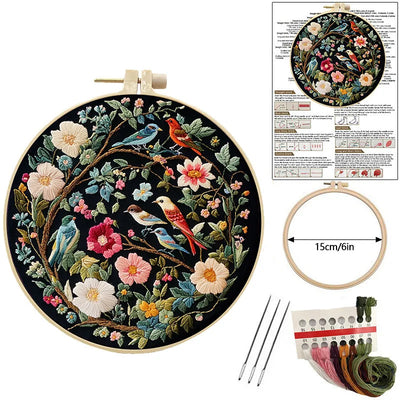 Embroidery Kit for Beginners Flower Bird Embroidery Starter Kit Stitches Practice Kit Stamped Cross Stitch Sets with Too