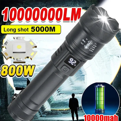 High Strong Power Led Flashlights 2000LM Tactical Torch with Display Light USB Charging Camping Fishing Emergency Zoom L