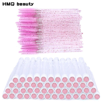 100PCS Disposable Eyelash Brushes Tubes With Lash Mascara Wands Sparkling Lash Spoolies Brush Container Dust-proof Makeu