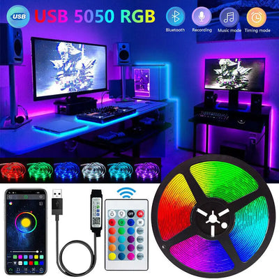 Bluetooth LED Strip Lights Smart SMD 5050 APP Remote Control Flexible Ribbon Diode Lamp Tape TV Backlights Game Room Hom