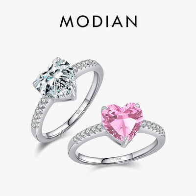 MODIAN 925 Sterling Silver Romantic Dazzling Pink Hearts Zirconia Wedding Ring For Women Engagement Classic Fine Jewelry