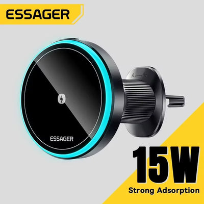 Essager Magnetic Car Phone Holder 15W Wireless Charger Stand For iPhone 17 16 15 14 Max Car Mount Charger for Magsafe LE