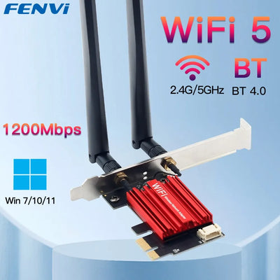 FENVI WiFi 5 PCI-E Wireless Adapter AC1200 Network Card Dual Band 2.4G/5GHz 802.11AC For Bluetooth 4.0 Desktop Windows 7