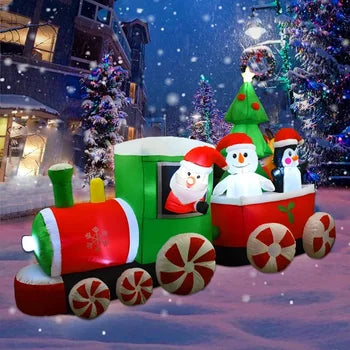 Christmas Decoration Inflatable Train Santa Claus Snowman Length 8.8ft Inflatable