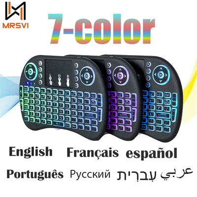 2.4G Air Mouse with Touchpad Keyboard i8 Arabic French Spanish Russian Backlit Mini Wireless Keyboard for PC Android TV