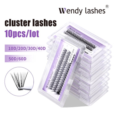 Wendy Lashes 10/20pcs/Lot Cluster lashes 3 Rows 10D/20D/30D/40D Bundles Natural Style Individual Eyelashes Handmade Supp