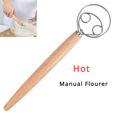 Cake Tools Danish Dough Whisk Stainless Steel Dutch Bread Dough Hand Mixer Wooden Handle Kitchen Baking Tools Artisian B