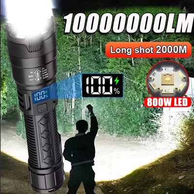 High Power 2000LM LED Flashlight Built-in Battery USB Rechargeable Strong Light Tactical Torch Outdoor Camping Hiking La
