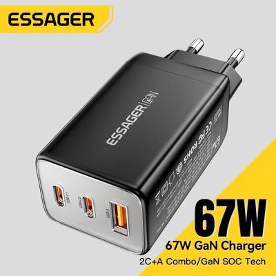 Essager 67W GaN USB Type C Charger PPS 65W Fast Charge For Samsung QC 4.0 PD 3.0 iPhone 15 14 13 Pro Huawei Phone Laptop Chagers