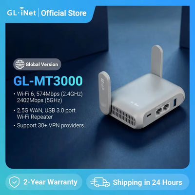GL.iNet GL-MT3000 (Beryl AX) Wi-Fi 6 Wireless Travel Gigabit Router, Connect Public & Hotel Wi-Fi, Captive Portal, Cyber