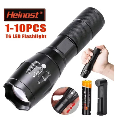 High Power T6 LED Flashlights Camping Torch 5 Light Modes Zoom Light Aluminum Alloys Waterproof Material External 18650