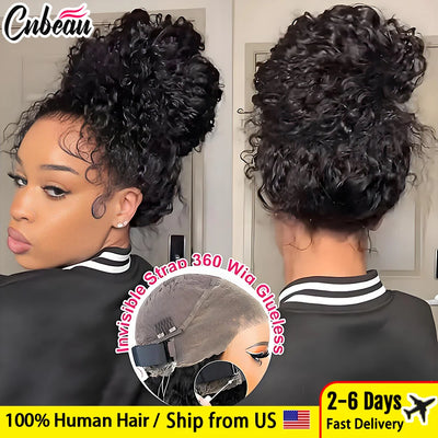 250% 18-36 Inch Invisi Strap 360 Full Lace Wig Water Deep Curly 100% Human Hair Adjustable Drawstring Hd Lace 360 Gluele