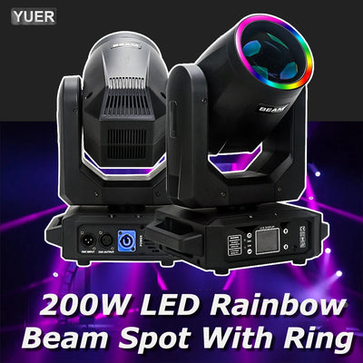 200W LED Moving Head Light With Ring Beam+Spot+18 Rotating Prisms+Rainbow 12 Gobo 8 Color Effect Dj Dmx Stage Light Disc