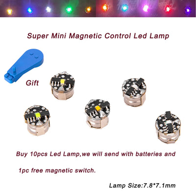 10pcs Super Mini Magnetic Led Lamp Toys 7.8mm *7.1mm DIY Model Making General Model Plus Light with Batteries and 1pc Ma