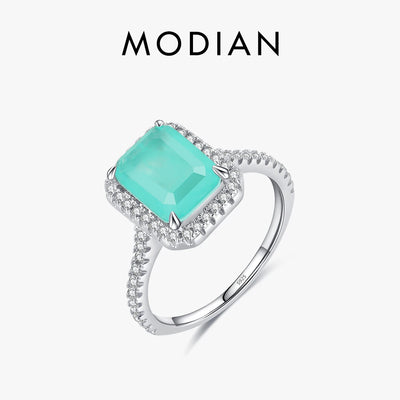 MODIAN 925 Sterling Silver Luxury Paraiba Tourmaline Rings For Women Wedding Engagement Band Fine Jewelry Anniversary Gi