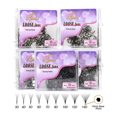 AGUUD 3D to 16D  Thin Pointy Base Premade Fans Loose Fans Lashes Medium Stem Sharp Promade Russia Volume Fans Eyelash Ex