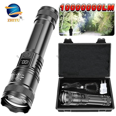 Rechargeable LED Flashlight Zoomable Torch with LCD Display 3 Modes Waterproof High Power Hand Light Outdoor Wilderness Camping