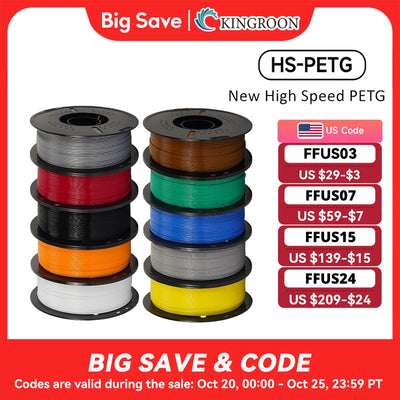 KINGROON Newest HS-PETG 3D Printer Filament 1.75mm High Speed 3D Printinng Material Hyper PETG 5KG 10KG Mix Color