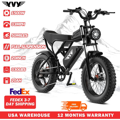 YVY Electric Bike for Adults 1500W 33MPH 48V 20Ah Removable Battery 20" All Terrain for Mountains Sand Fat Tire Ebike Mo