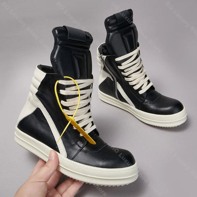 Brand Men Shoe Casual High Top Women Sneaker Black Ankle Boot Geobasket Quality Gothic Punk Leather Thick-sole Flat Zip