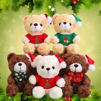 22cm Cute Christmas Teddy Bear Plush Toy Kawaii Xmas Hat Bear Plush Doll Stuffed
