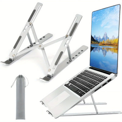 Adjustable Aluminum Laptop Stand - 6-Level Height, Foldable & Portable Design For 8-16” Laptops, Enhanced Ventilation &