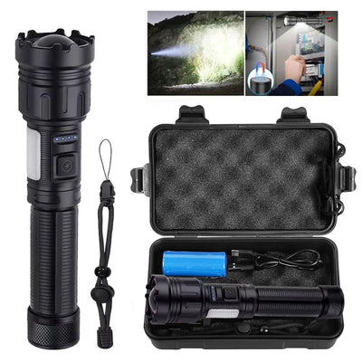 Aluminum Alloy Rechargeable LED Flashlight High Power Torch with Magnet Zoomable Lantern For Camping with 18650 Battery