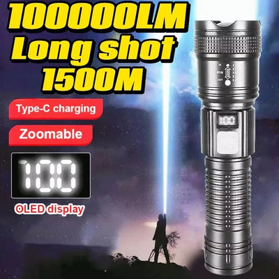 100000LM Rechargeable LED Flashlights High Power Military Tactical Flashlight Telescopic Zoom Torch Lamp Outdoor Camping