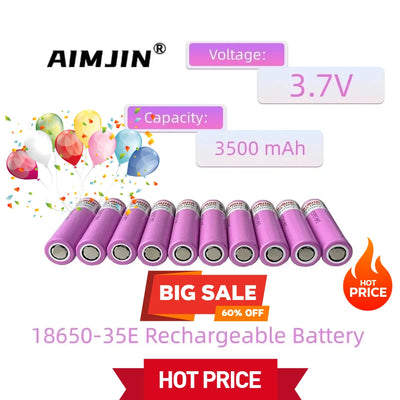 3.7V 18650 3500mah Battery For Samsung 35E INR 18650 20A Lithium Lon Battery Replacement External Battery+Charger