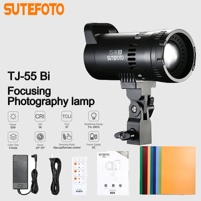 Sutefoto TJ-55 Bi-color Video Light Fill Light 55W COB Photography Light with CRI96 3200K-5600K Adjustable for Studio/Vl