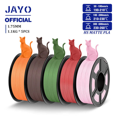 JAYO High Speed PLA Matte 3D Printer Filament 1.75mm PLA Classic Filament 5Rolls/set High Toughness Matte 3D Filament 1.